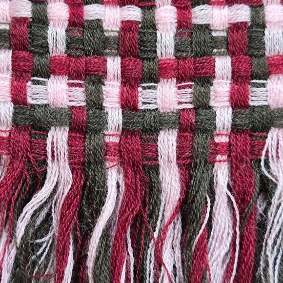 COS 100% Wool Basketweave Woven Scarf Pink Grey Burgundy - Picture 5 of 7